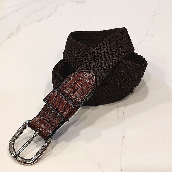 Men's Full Grain Leather Brown Woven Belt Size 40 - Picture 11 of 11